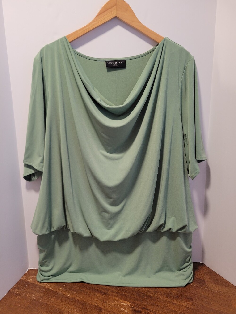 Lane Bryant Sage Green Draped Cowl Neck Short Sleeve Blouse Size 22/24